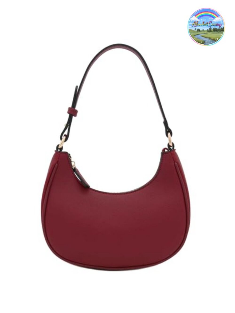 Crescent Shoulder Bag PU Leather Gold Tone Hardware Adjustable Strap